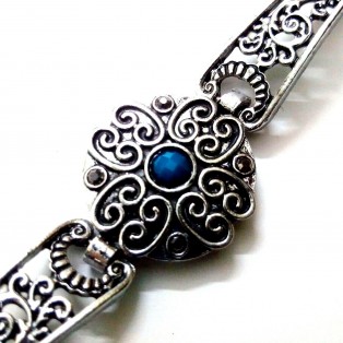 TIMELESS Blue - Silver Oxidized Bracelet Wristlet Wristband Bangle Band Jewelry